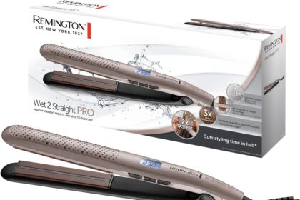 Remington Piastra per Capelli - Uso da bagnato e asciutto - Per asciugare e lisciare, Esclusivo sistema di ventilazione, sensore di umidità, display LCD, 140-230°C, Wet2Straight Pro S7970