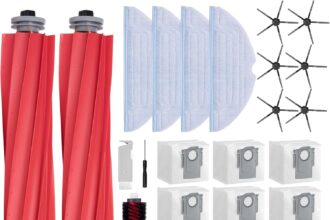 Rrochio Kit di Accessori per roborock S7 MaxV Ultra, Set Ricambi per Aspirapolvere S7 Pro Ultra con 4 Panni Mop, 6 Sacchetti, 2 Spazzola Principale 1 a rullo e 6 Laterali, 4 Filtri Hepa, 25 Pezzi