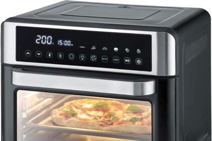 SEVERIN TO 9579, Forno elettrico e friggitrice ad aria calda, Capacità 25 L, Regolazione Temp. da 40 a 220°C, 12 programmi automatici, Display Touch, No pre-riscaldamento, Accessori in dotazione