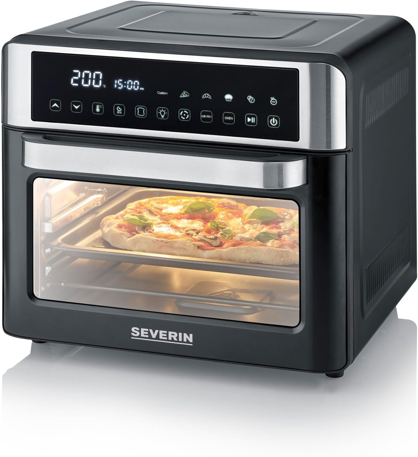 SEVERIN TO 9579, Forno elettrico e friggitrice ad aria calda, Capacità 25 L, Regolazione Temp. da 40 a 220°C, 12 programmi automatici, Display Touch, No pre-riscaldamento, Accessori in dotazione