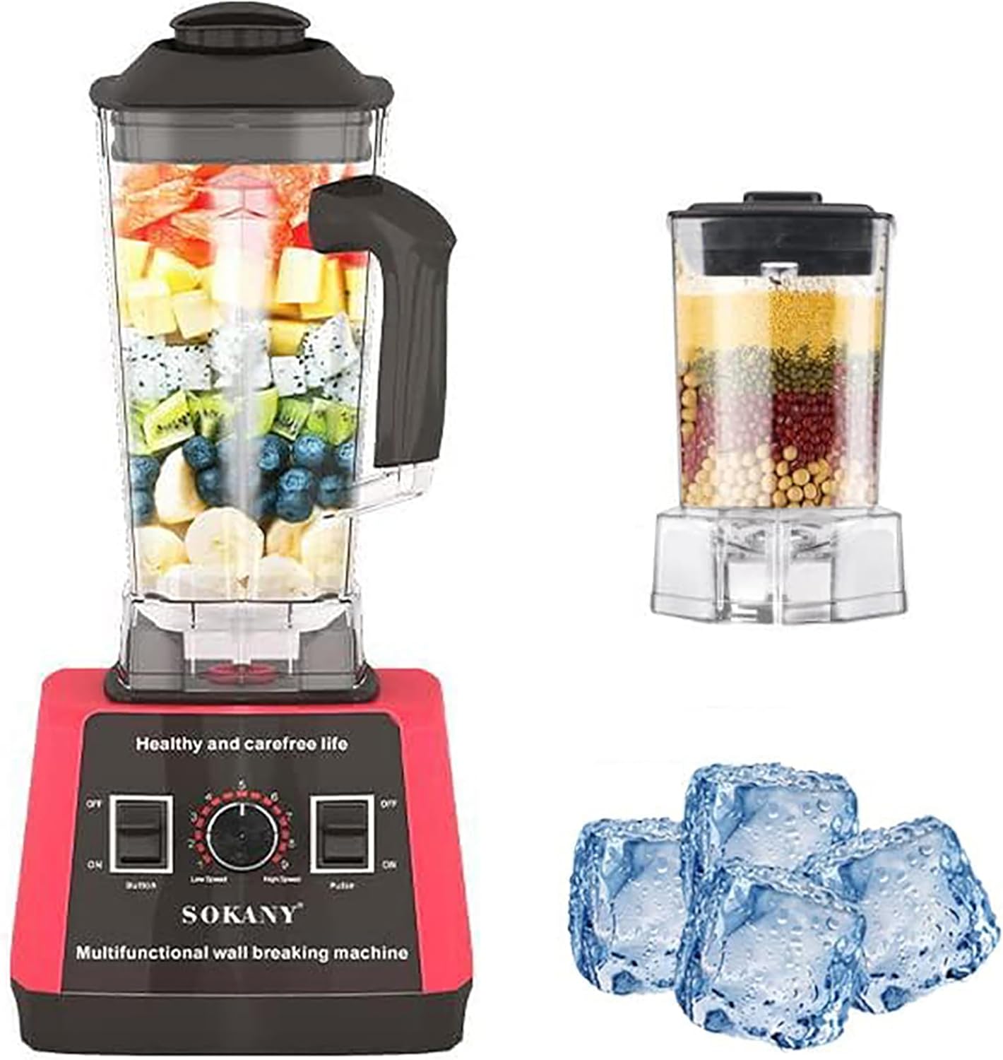 SOKANY 5000W Frullatore Elettrico, 9 Velocità + Funzione Pulsazioni, 2 e 1 frullatore multifunzione, 2,5L Frullati e Smoothie/Macinacaffe, Lame in Acciaio Inox, Senza BPA