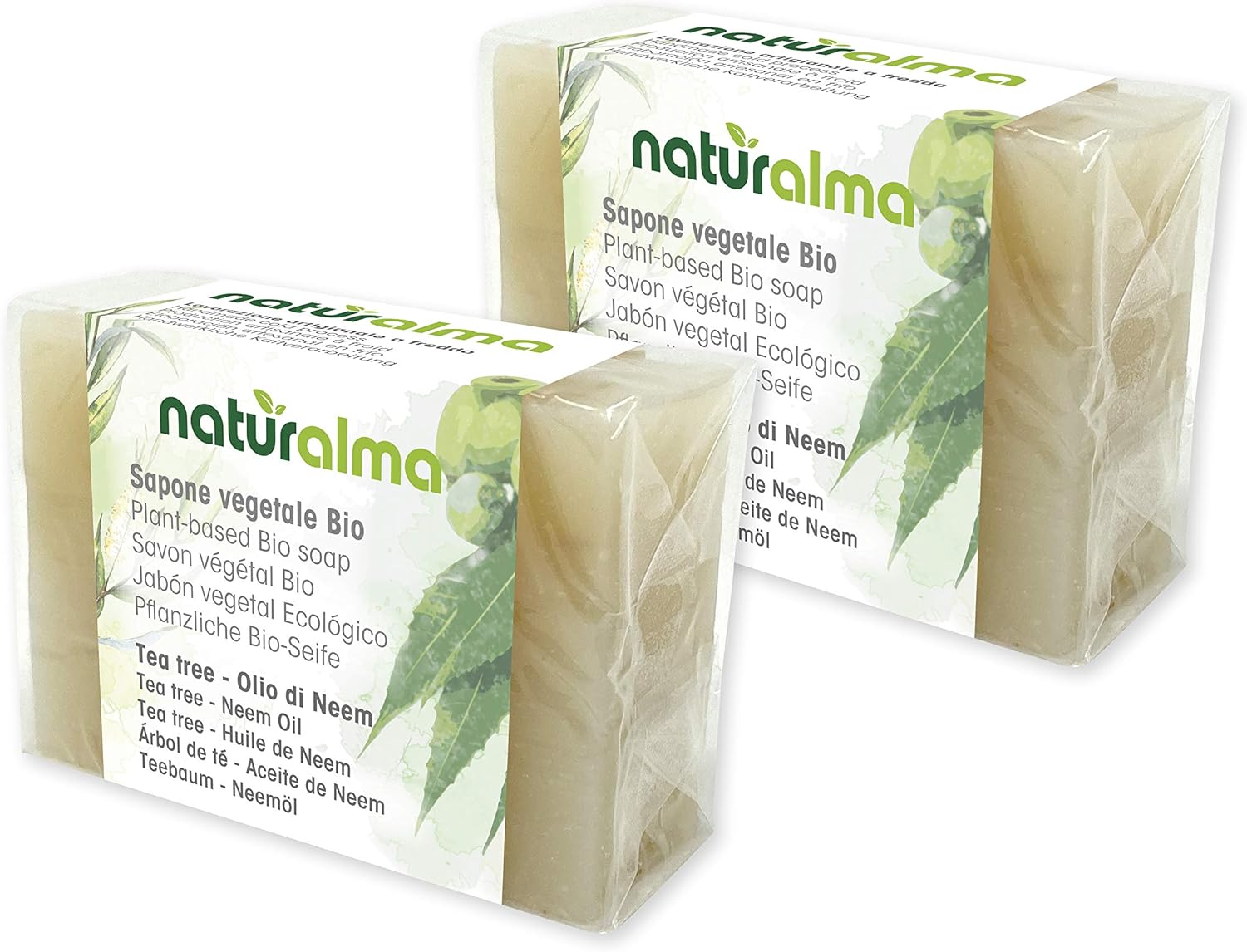 Sapone artigianale vegetale TEA TREE E OLIO DI NEEM Bio 2 X 100g Naturalma lavorazione artigianale a bassa temperatura Vegan