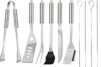 11Pcs Kit BBQ Accessori Barbecue Professionale In Acciaio Inox, Pratico Utensili Barbecue Attrezzi Con Borsa Portatile, Set Barbecue Accessori Regalo Uomo Cortile Campeggio All'aperto Cucina Picnic