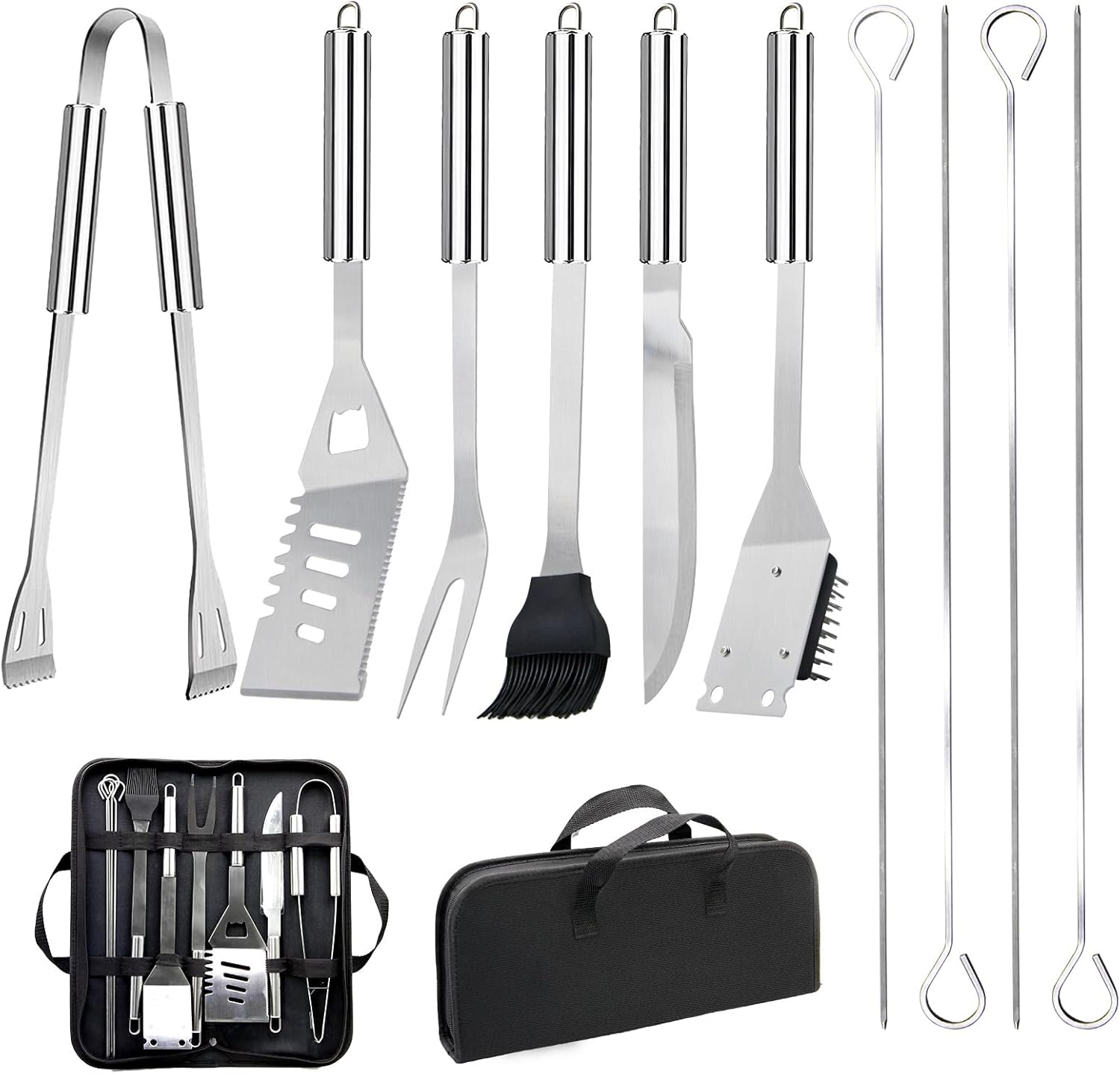 11Pcs Kit BBQ Accessori Barbecue Professionale In Acciaio Inox, Pratico Utensili Barbecue Attrezzi Con Borsa Portatile, Set Barbecue Accessori Regalo Uomo Cortile Campeggio All'aperto Cucina Picnic