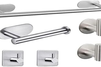 6 pezzi set di accessori da bagno, 40 cm Porta asciugamani Barra senza trapano + Portarotolo per carta igienica + 4 Gancio adesivo per parete, 304 acciaio inossidabile/finitura spazzolata