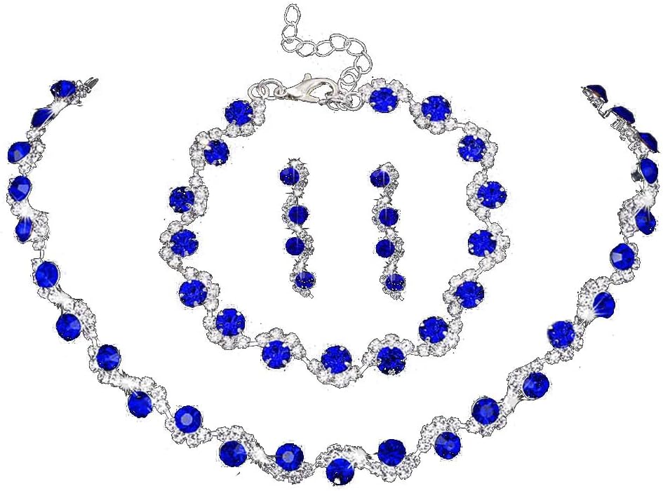 Clataly Bridal Wedding Colorful Crystal Collana Orecchini Braccialetto Set Argento sposa Collane Gioielli Accessori per le Donne Ragazze