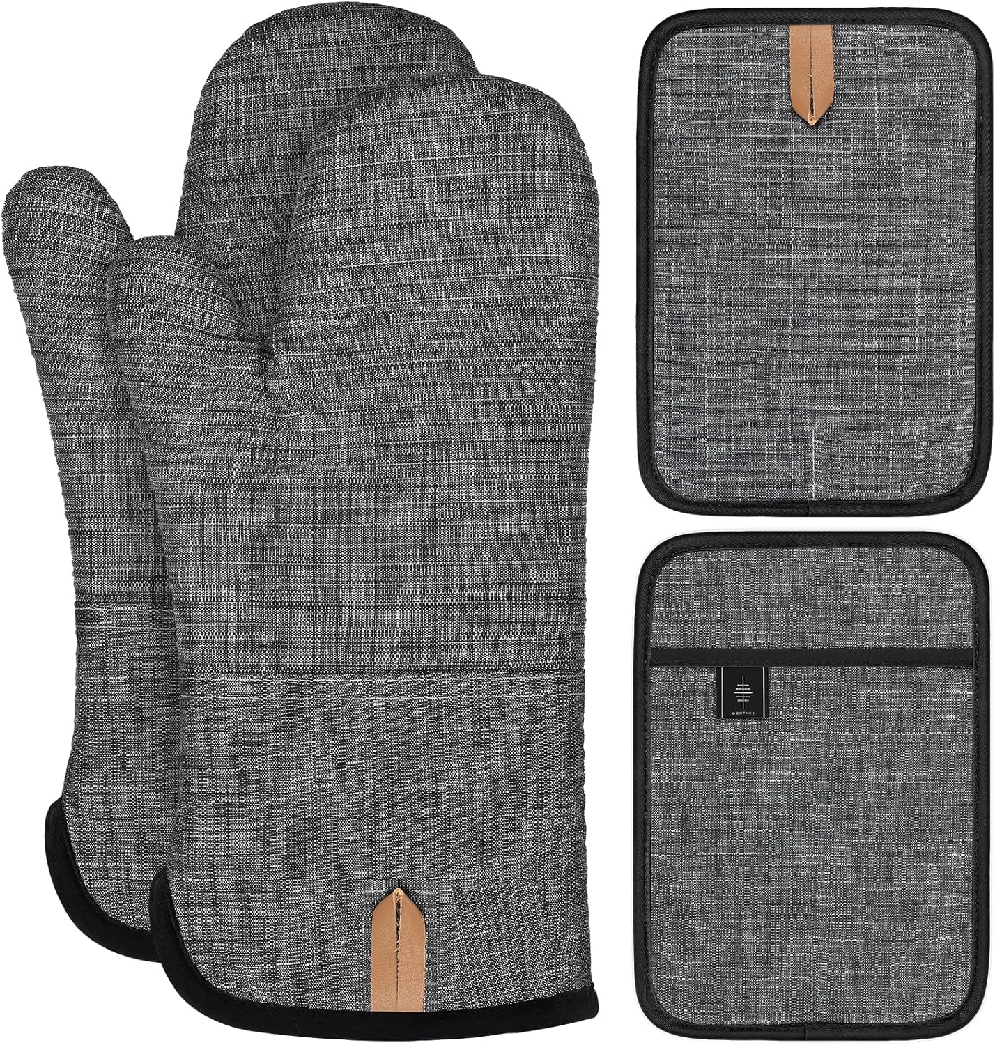 BONTHEE Presine Guanti da forno Set di guanti da forno resistenti al calore con guanti da cucina a strisce in silicone antiscivolo per cucinare e cuocere - Set di 4 - Grigio