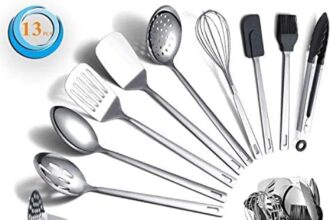 Berglander Set di utensili da cucina in acciaio inossidabile 13 pezzi, set di cucchiai da cucina con porta utensili antiaderente e resistente al calore, lavabile in lavastoviglie