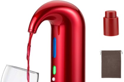 SisDruo Aeratore di Vino Elettrico, Decanter Portatile One-touch Wine Pourer, Distributore di Ossidante per Vino con Ricaricabile USB, Accessori per Vino Rosso per Viaggi, Casa e Bar (Red)