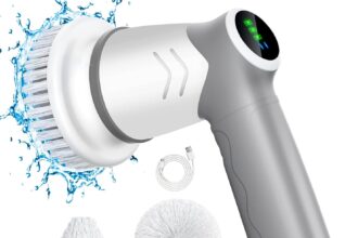 Spazzola Elettrica per Pulizia Con 5 Testine Sostituibili - Scrubber Senza Fili per Bagno/Cucina/Parete/Piastrelle - Display a LED
