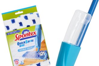 Spontex Mop a spruzzo piatto Quick Spray Duo con panni lavabili in microfibra | Pulisce pavimenti in laminato, legno e piastrelle | Testa reversibile No-Touch