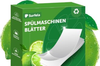 Surfela Fogli per Lavastoviglie, 100 Lavaggi, Senza Plastica e Sostenibili, Pulizia Potente con Enzimi Proteasi contro Proteine e Grassi, Sostituto Ecologico delle Pastiglie per Lavastoviglie