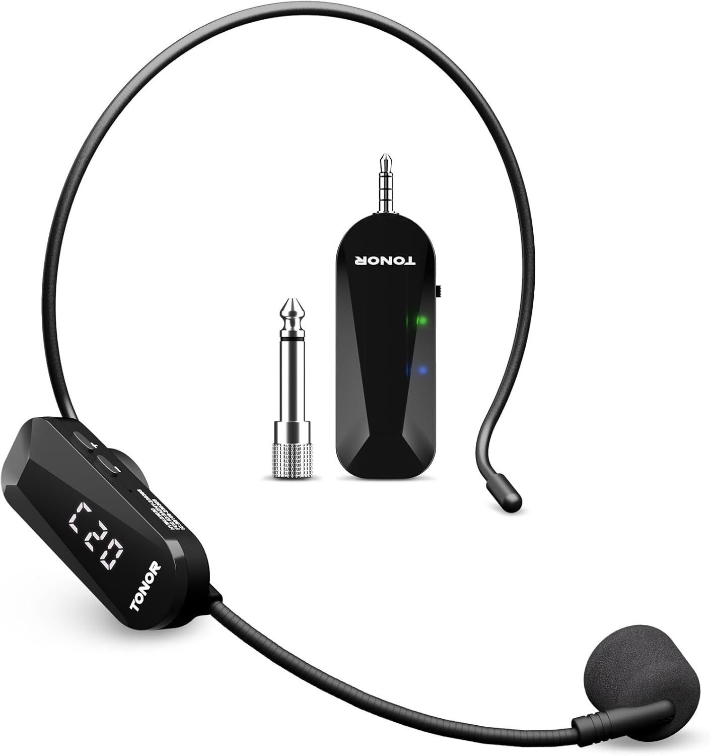 TONOR Microfono Wireless ad Archetto, UHF Microfoni Senza Fili con 20 Canali, Mic Ricaricabile con Trasmissione Wireless a 20m, per Amplificatore Vocale, Fitness, Insegnamento, Tour, Sistema PA