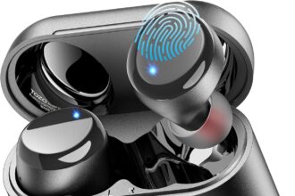 TOZO T6 Cuffie Bluetooth 5.3 con Controllo Touch ORIGX Acustica EQs Regolazione 45 Ore Riproduzione Supporta Caricatore Wireless e USB IPX8 Nero