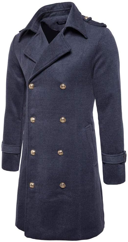 yiduiyi Trench da Uomo in Lana a Doppio Petto a Sezione Lunga da Uomo Stile Caldo Cappotto Trench Sottile