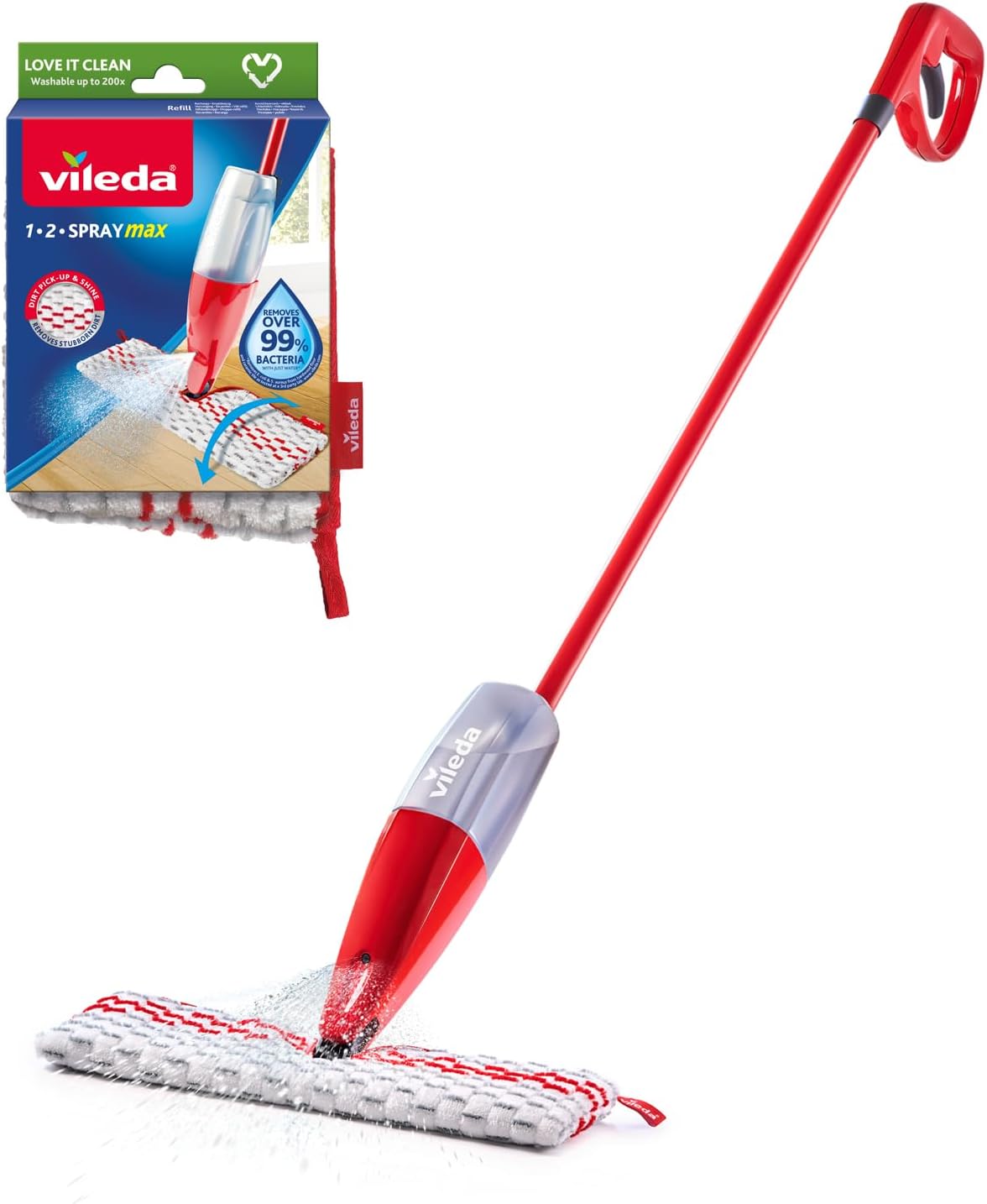 Vileda1.2 Spray Max Sistema Lavapavimenti con erogatore Spray, Con 2 panni in Microfibra riutilizzabili, Senza secchio, Per tutti i pavimenti, Sistema lavapavimenti sostenibile, Vileda love it clean
