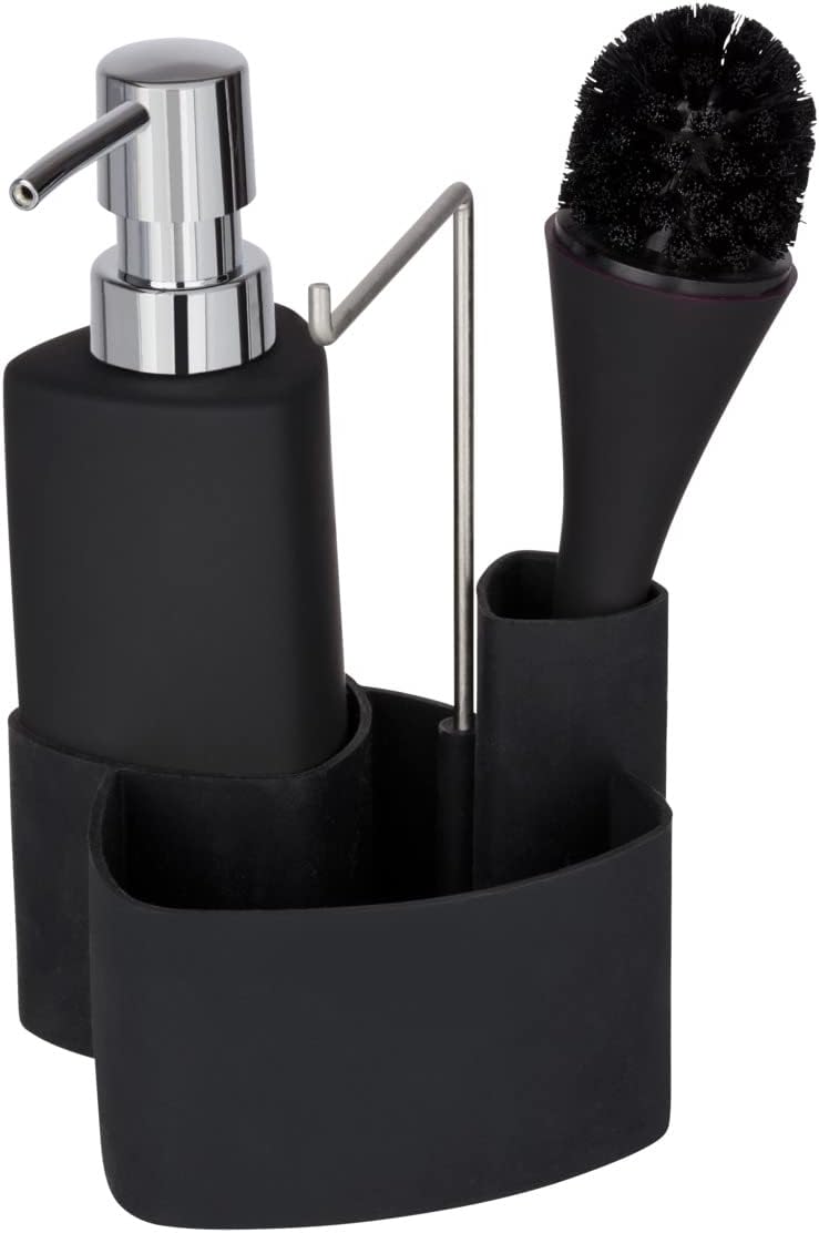 WENKO Set lavare piatti Empire nero - con spazzola Capacità: 0.25 l, Ceramica in finitura soft touch, 11 x 19 x 12.5 cm, Nero