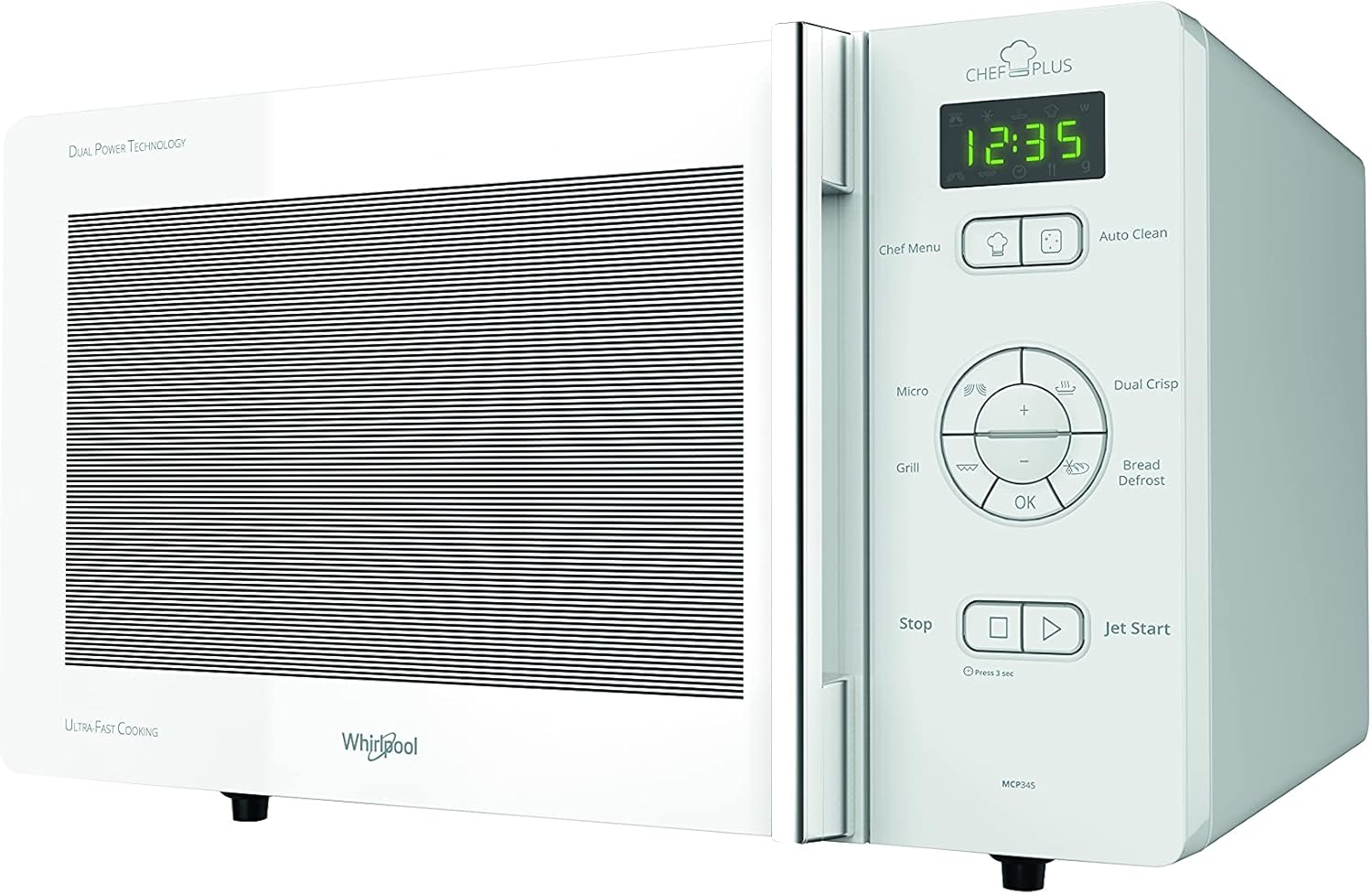Whirlpool MCP 345 WH - Dimensioni 52,0cm x 42,5cm x 30,1cm, Forno 25 Litri Con Potenza 800W Microonde E 800W Grill. Con Funzione DualCrisp Per Pietanze Croccanti.