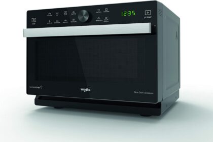 Whirlpool Libera installazione MWP 337 SB - Forno a Microonde Supreme Chef + Grill, Con double steamer, Griglia alta, piatto Crisp +maniglia, 33 litri, Nero/Argento, 37.3 x 49 x 49.5 cm
