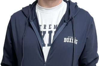 XTREME BOXING - Felpa in Cotone Leggero Full Zip e Cappuccio, con Tasche, Felpa della Tuta Uomo in Cotone, Sportiva, Casa, Palestra, Jogging, Tempo Libero