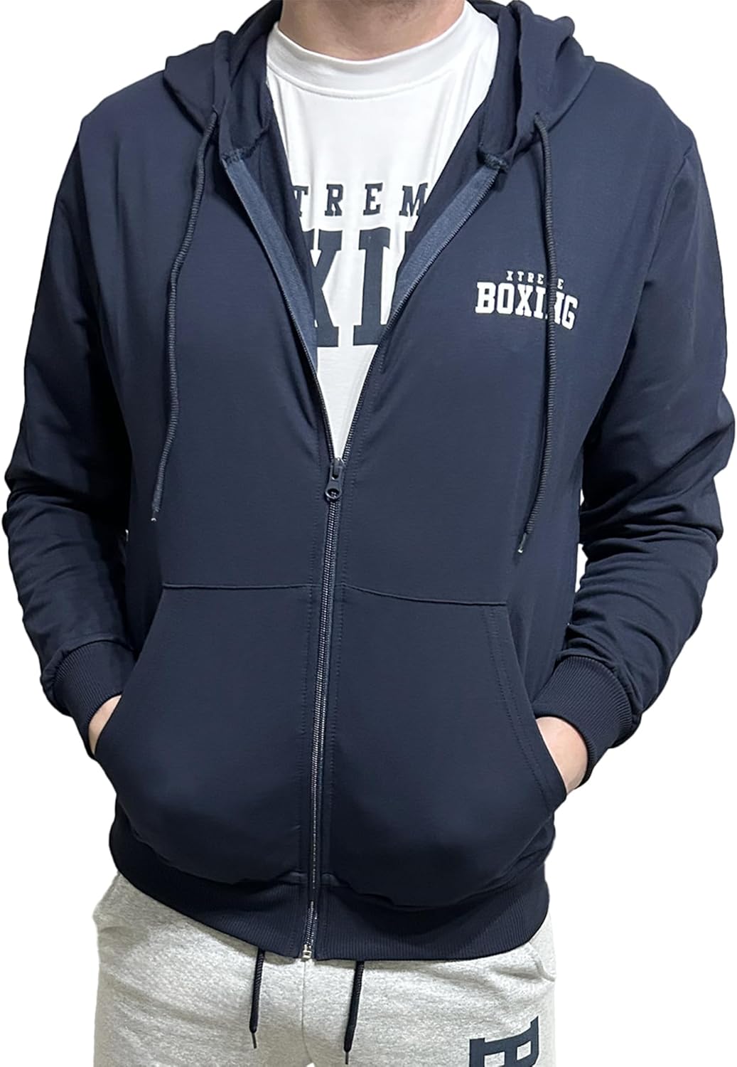 XTREME BOXING - Felpa in Cotone Leggero Full Zip e Cappuccio, con Tasche, Felpa della Tuta Uomo in Cotone, Sportiva, Casa, Palestra, Jogging, Tempo Libero