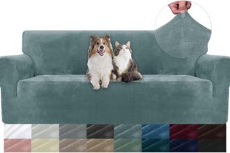 YSTELLAA Copridivano Velluto 3 Posti Con Braccioli, Copridivani Antigraffio Gatto, Fuzzy Copri Divano Elasticizzato Elastico, Universale Sofa Cover Antimacchia Lavabile Antiscivolo, Grigio Blu
