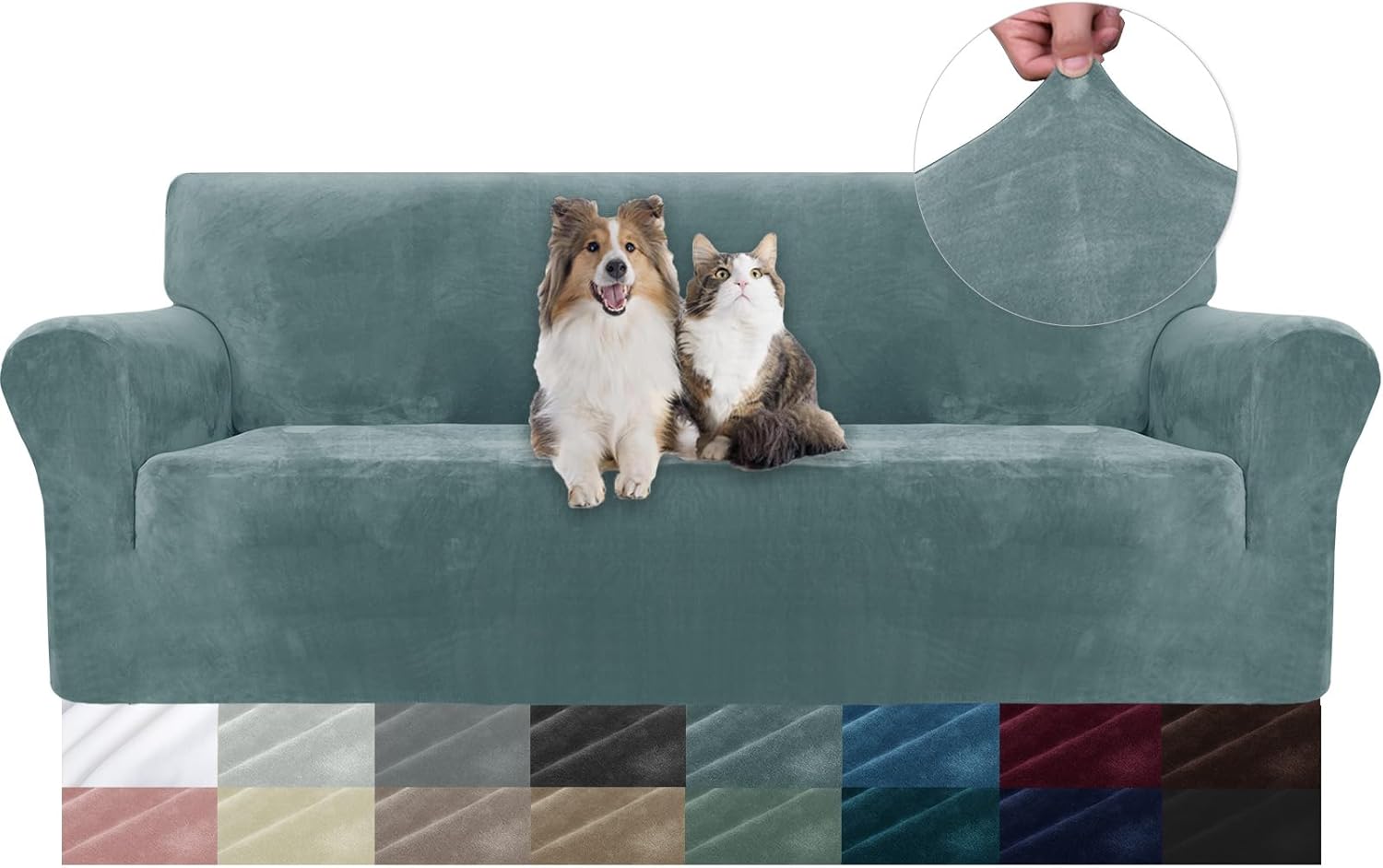 YSTELLAA Copridivano Velluto 3 Posti Con Braccioli, Copridivani Antigraffio Gatto, Fuzzy Copri Divano Elasticizzato Elastico, Universale Sofa Cover Antimacchia Lavabile Antiscivolo, Grigio Blu