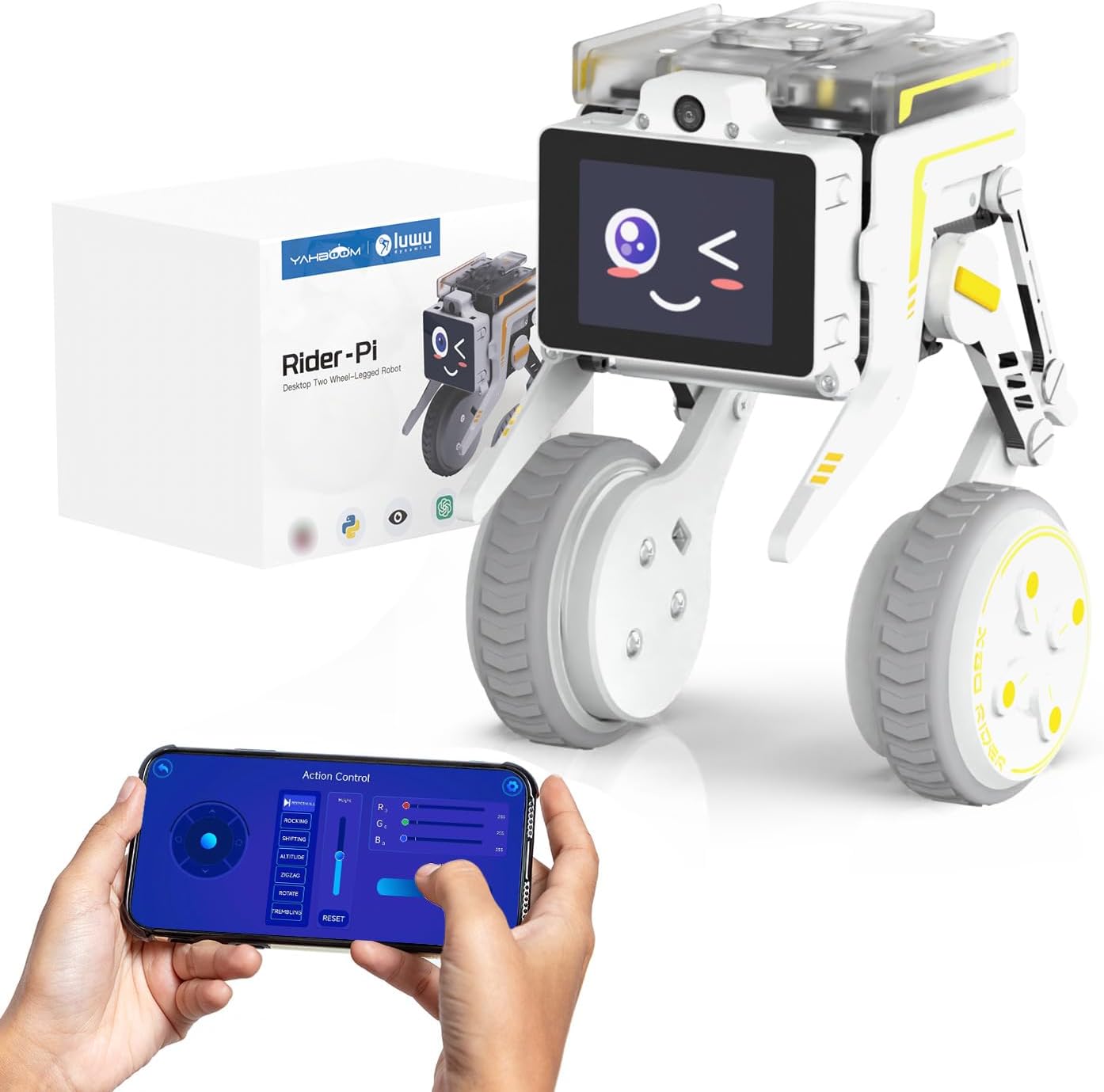 Yahboom Two Wheel-Legged Robot, integrato Raspberry Pi CM4 Module, AI Visual Recognition and Voice Interaction, Desktop Level Dual-Wheel-Foot Structure Adaptive Balance Robot