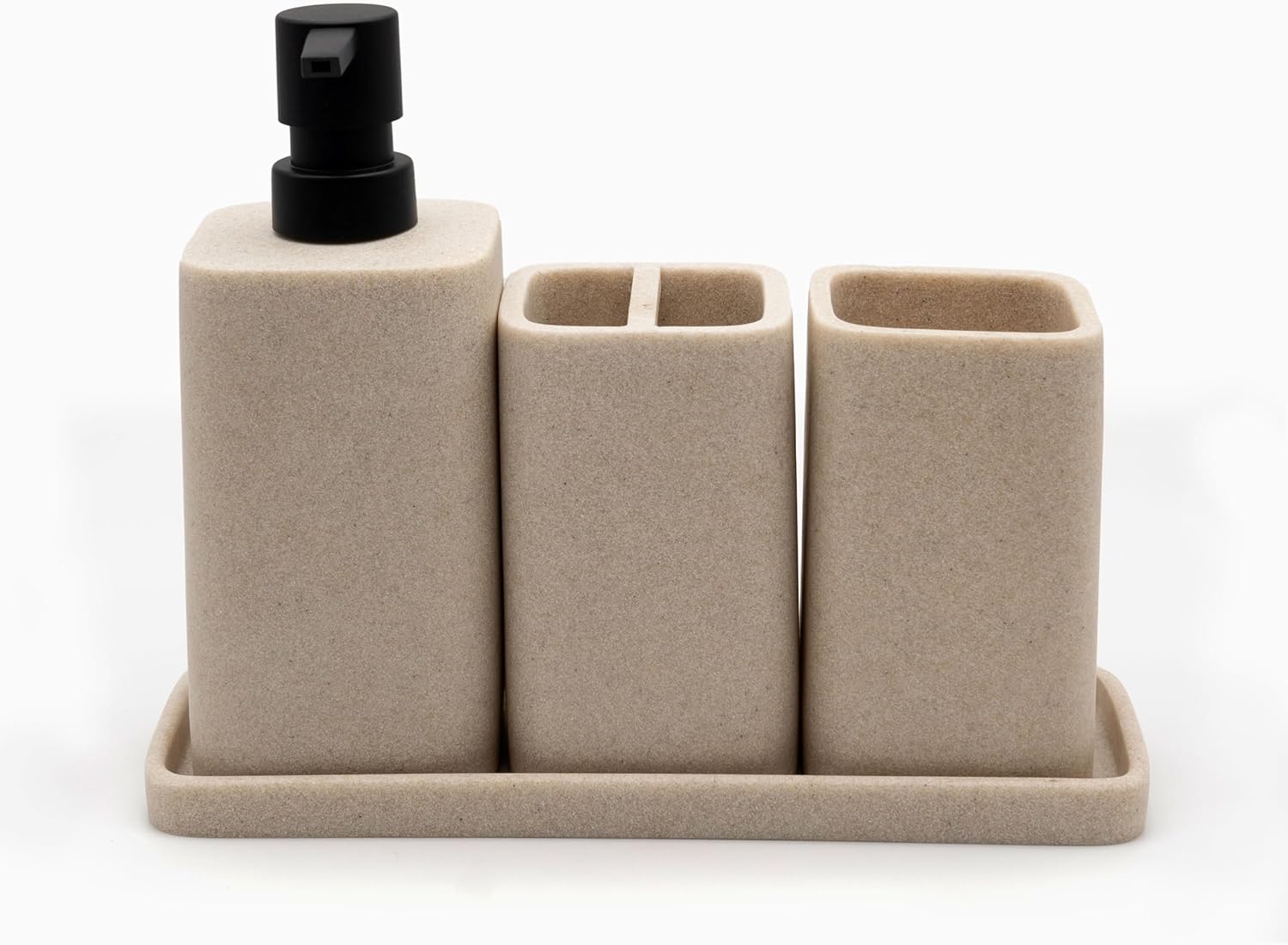 ZCCZ Set di accessori beige per il bagno - Kit completo con dispenser sapone, portaspazzolino e vassoio - Organizer perfetto per mantenere ordine e stile negli spazi bagno