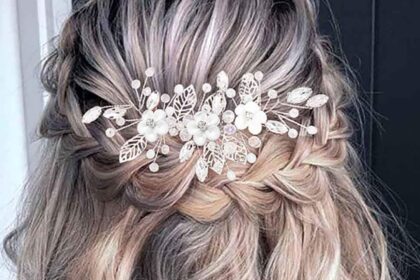 Brateuanoii Accessori Capelli Sposa Argento, Ornamenti per Capelli di Strass Nuziali, Perla Decorazioni Capelli Sposa Fiore Vite, Accessorio per Capelli da Sposa in Cristallo per Donne e Ragazze