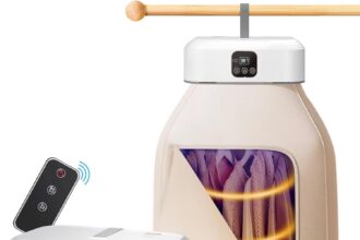 Asciugatrice Elettrico Portatile, Asciugatrice Pieghevole, Sterilizzare UV/Timer 8H/Aria Calda 360°, Mini Asciugatrice Regolabile per Case da Viaggio, Camper e Lavanderia Compatta