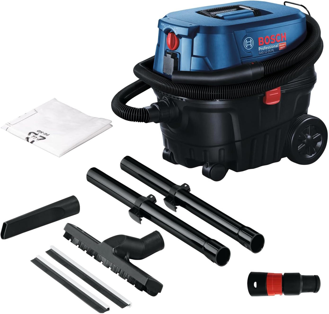 Bosch Professional Aspiratore a Umido/a Secco GAS 12-25 PL (Motore da 1.250 W, Portata di 65 l/s, Depressione di 200 Mbar, incl. Filtro HEPA, Bocchetta a Lancia)