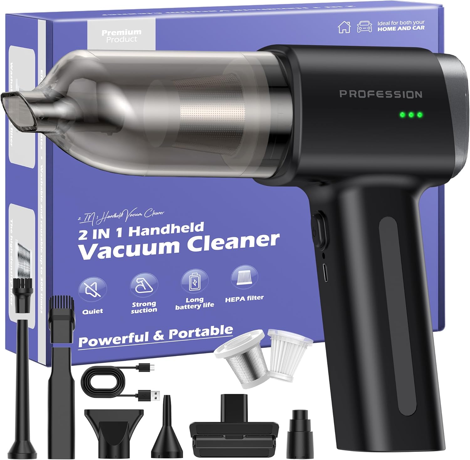 Bemkia Aspirabriciole Senza Fili, 21000Pa Potente Mini Aspirapolvere Portatile con 2 Filtri, Aspiratore per Auto, Casa, Animali Domestici e Spazi Ristretti (Nero)