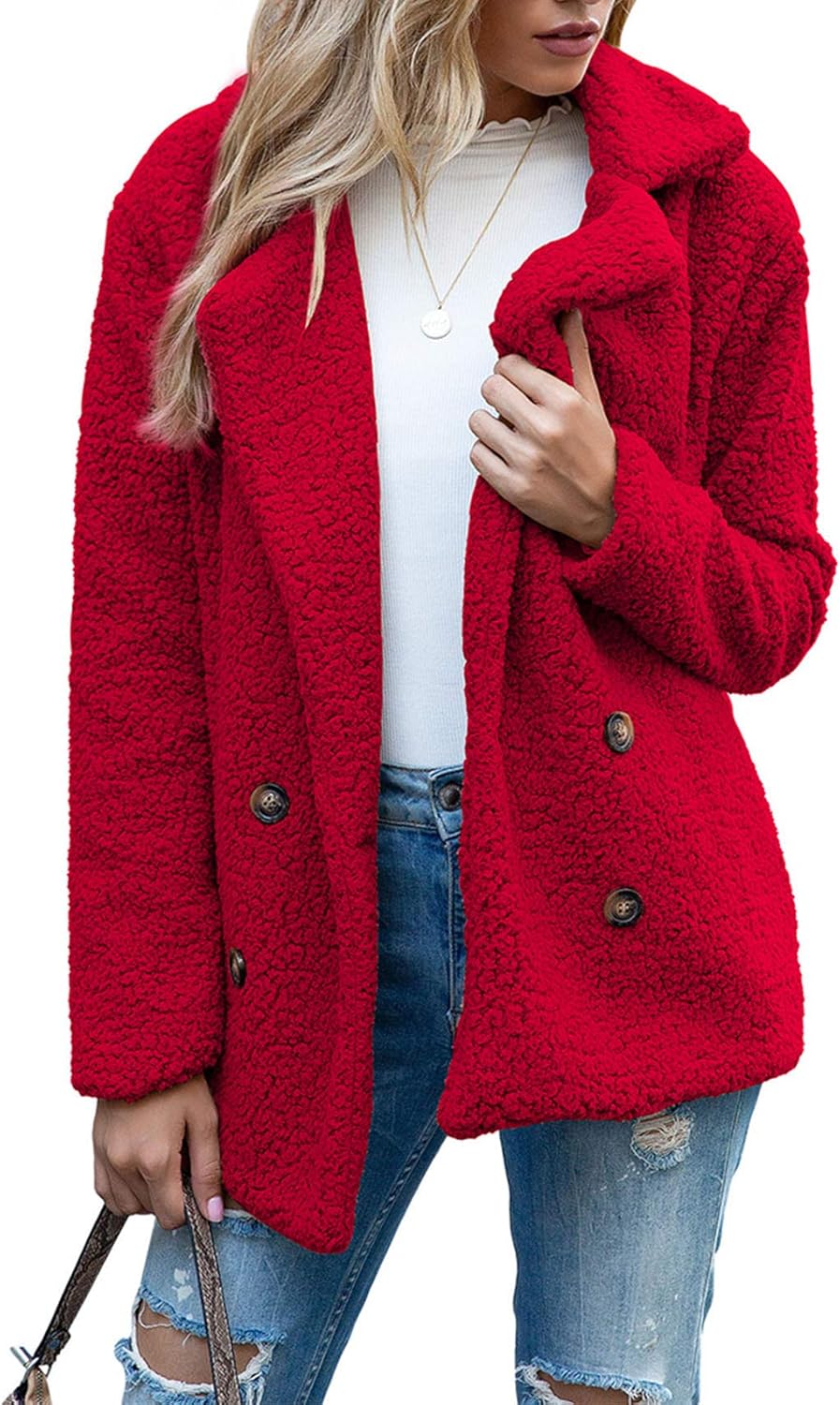 WXHNZYQ Bottoni Autunnali E Invernali, Risvolti, Cardigan in Pile Sciolto, Cappotto di Lana di Pecora da Donna, Giacche, Top