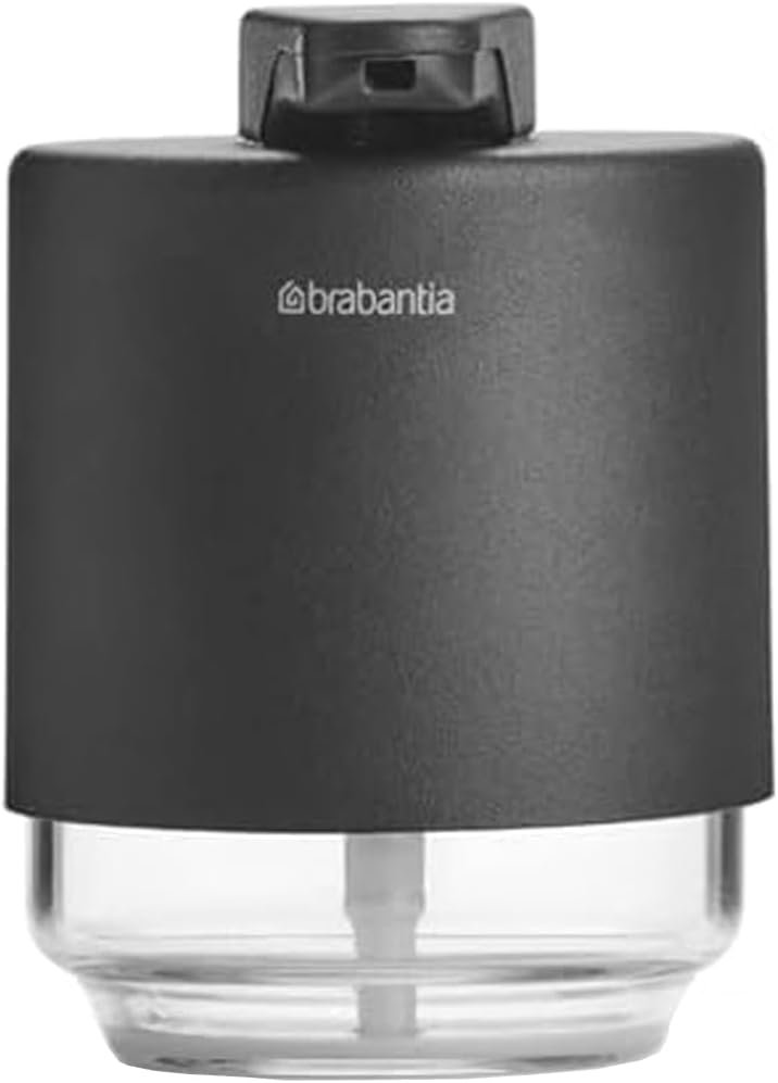 Brabantia - Mindset Portasapone - Meccanismo a Pompa Antigoccia - Facile da Ricaricare - Realizzato in Metallo e Vetro Resistenti alla Corrosione - Accessorio da Bagno - Infinite Grey - 200 ml
