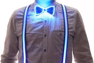 Brejkdo Bretelle Luminose LED Papillon - 2 Pezzi/set Accendono le Bretelle LED da Uomo e Papillon - Perfetto Per Halloween Festa in Costume (Blu)