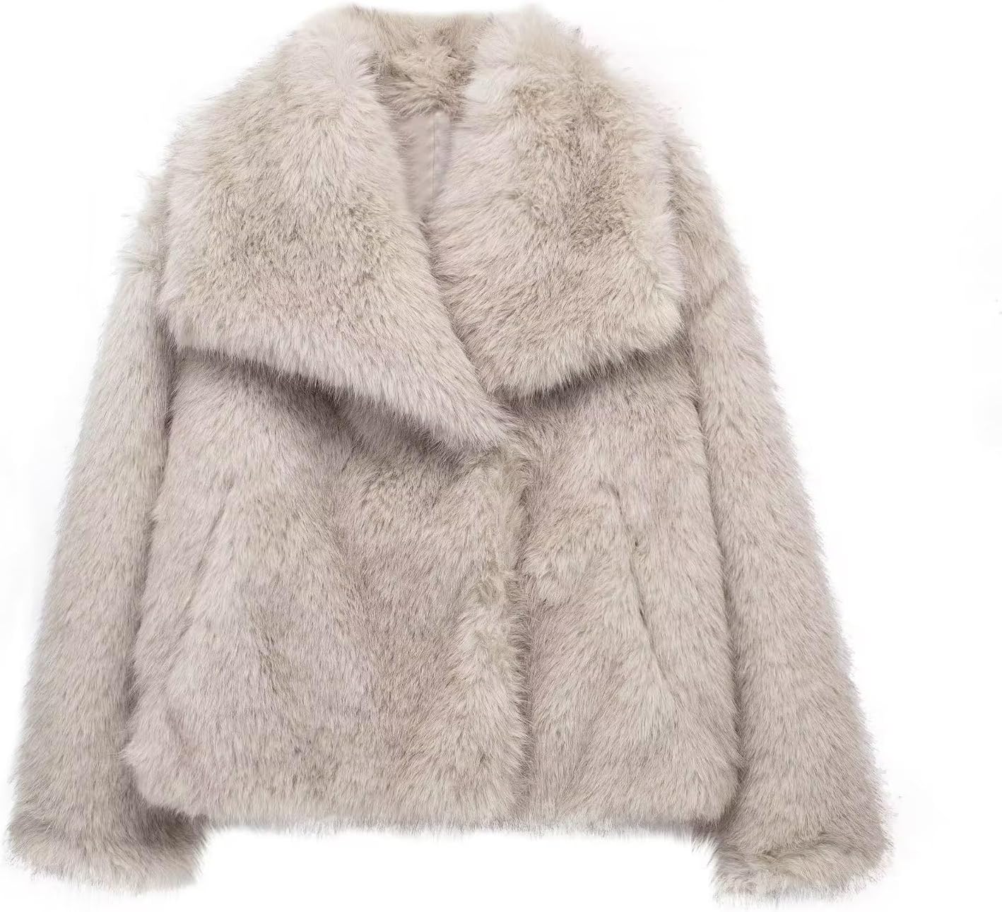 ZhuiKun Cappotto Donna in Pelliccia Sintetica Calda Morbida Legera Giacca Corto con risvolto Cardigan a Manica Lunga