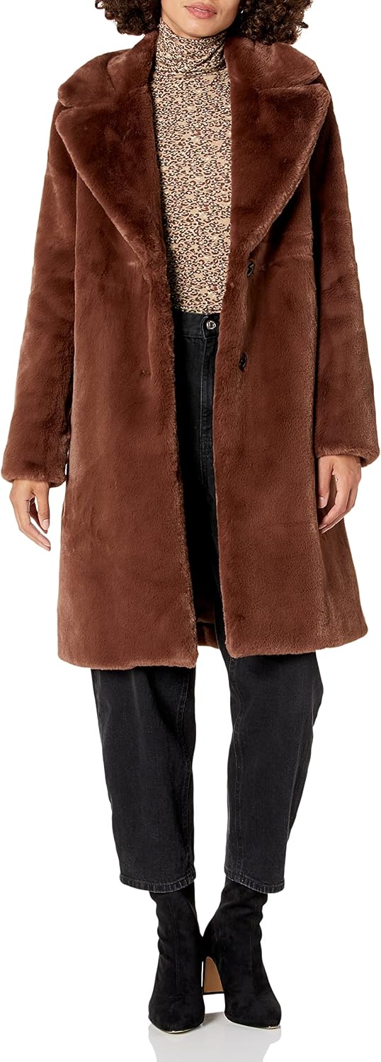 The Drop, Kiara, Cappotto da Donna, Lungo e Morbido in Finta Pelliccia