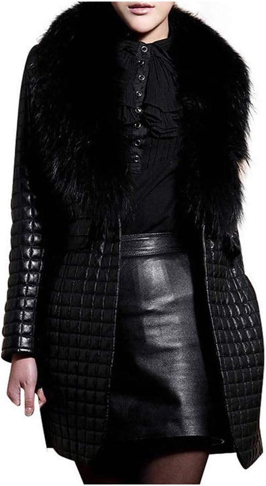Cappotto in pelle da donna, nero, grande, in pelliccia sintetica, a maniche lunghe, per autunno e inverno, da montagna, elegante, in finta pelliccia