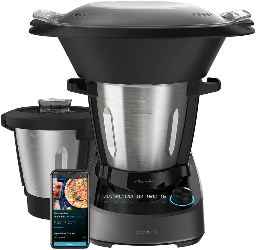 Cecotec Robot di Cucina Multifunzione Mambo 11090 Habana. 1600 W, 37 Funzioni, APP, bilancia, caraffa antiaderente Habana e caraffa da 3,3 litri in acciaio inox, ricettario e accessori