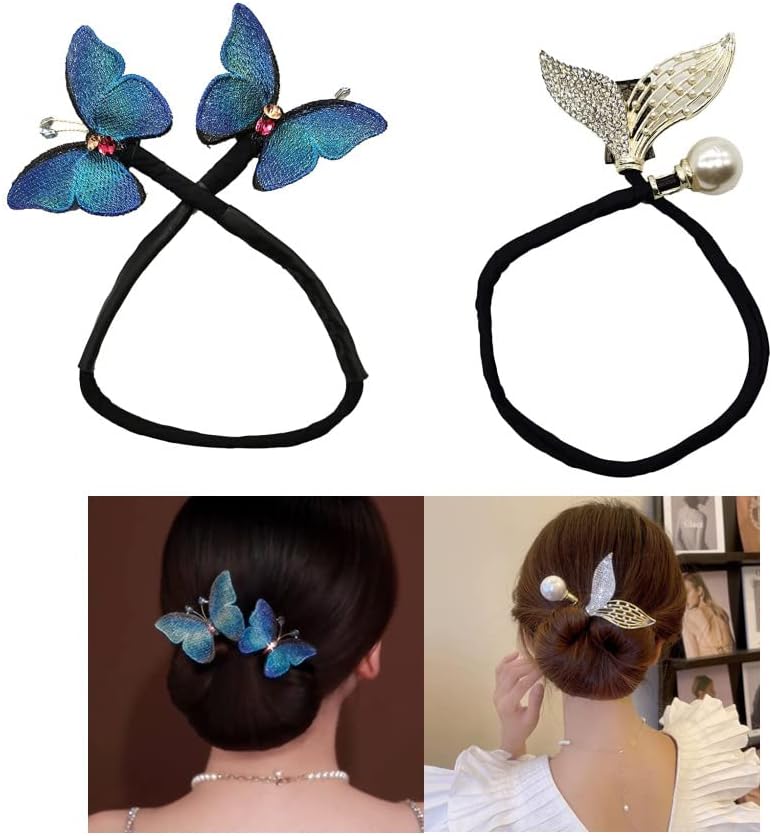 2 pezzi Chignon per Capelli da Donna French Twist Accessori Capelli Ciambelle Chignon Magic Bun Maker per Ragazza Donne,Bigodini a farfalla, bigodini a coda di pesce, Bigodini pigri