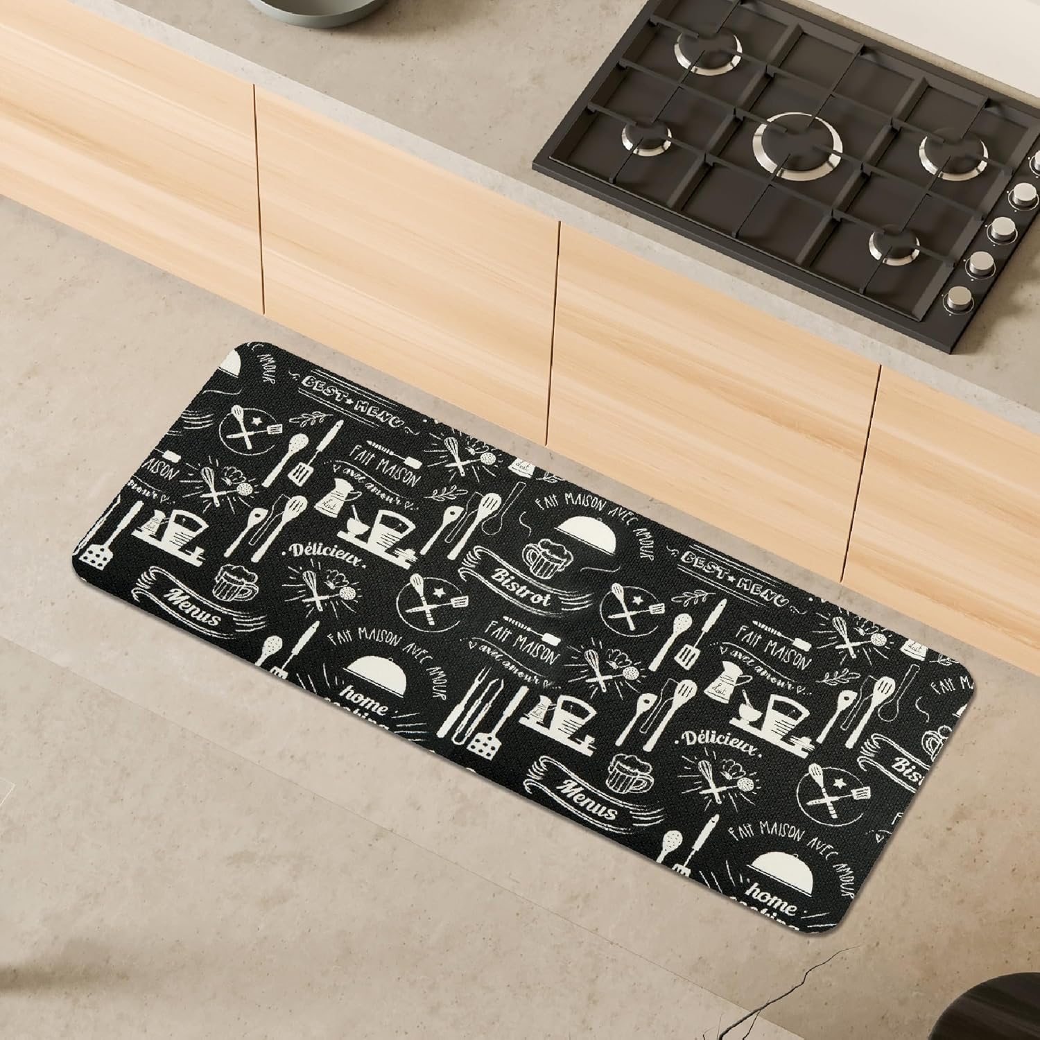 Comart - Tappeto Cucina Malaga - Passatoia 100% PVC - Antimacchia - Antiscivolo - Impermeabile - Tappetino Lavabile in Lavatrice - Corsia Moderna per Cucina e Corridoio - Lavagna Nero - 55x130 cm