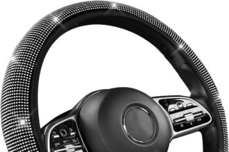 Coprivolante Con Velcro, Universale Antiscivolo in Pelle, Cristallo Diamante per La Maggior Parte Delle Auto (36-40 cm)