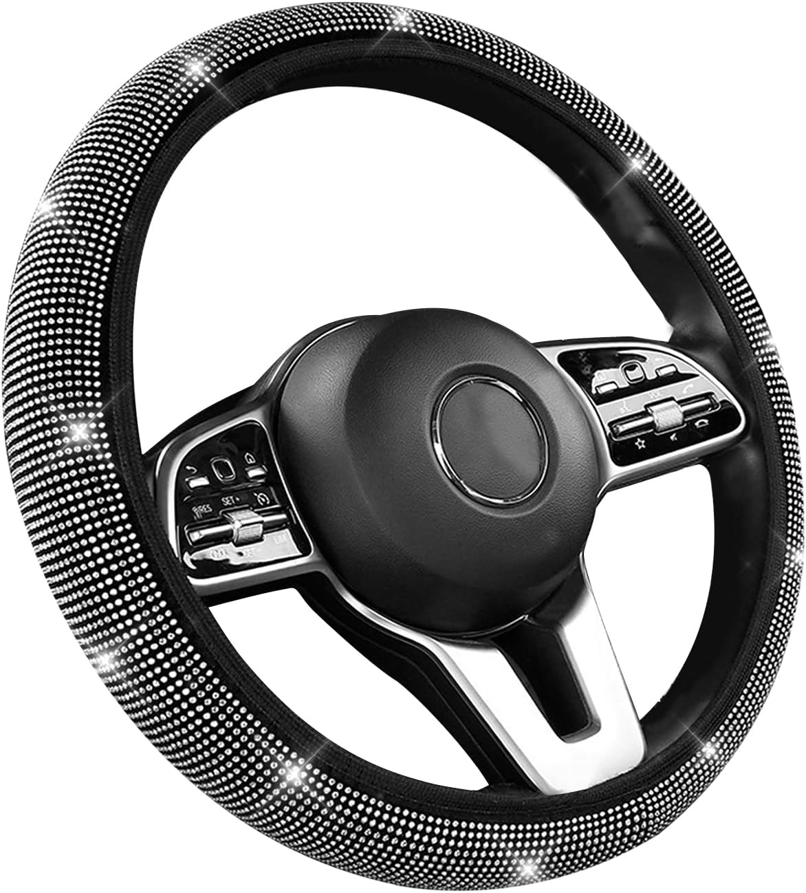 Coprivolante Con Velcro, Universale Antiscivolo in Pelle, Cristallo Diamante per La Maggior Parte Delle Auto (36-40 cm)