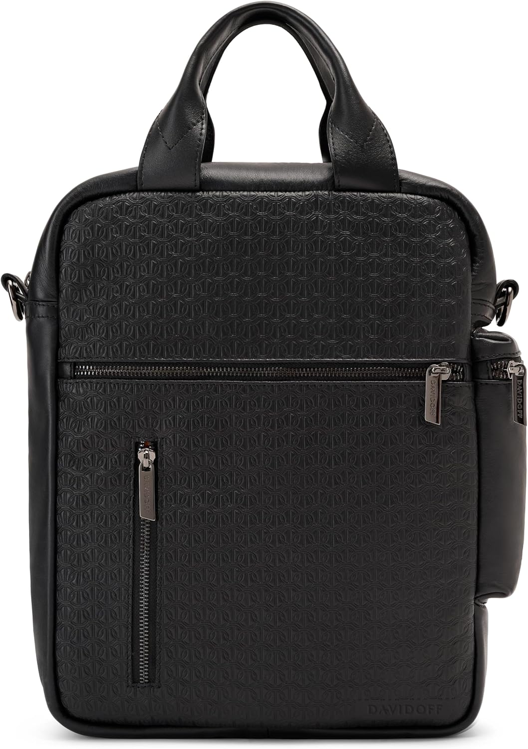 DAVIDOFF ICON Tote Bag – Borsa tracolla uomo in pelle – Pratica borsa a spalla con zip e vari scomparti – Borsa uomo a mano in pelle con tracolla inclusa – Nero