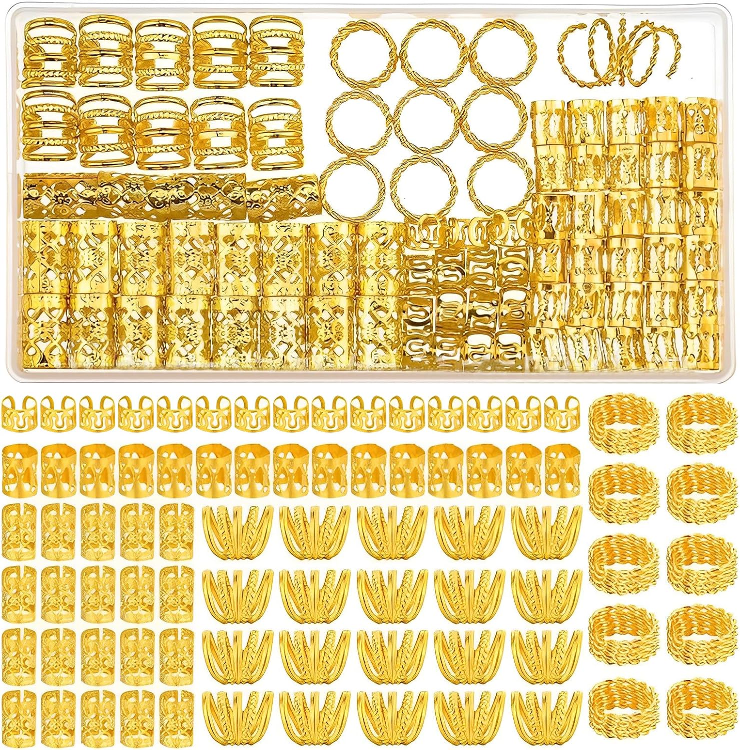 DMNQ 110 Pezzi Accessori Pirata Donna Anelli Per Capelli Accessori Capelli Donna Accessori Per Capelli Donna Anellini Per Gioielli Regolabili Per Trecce Decorative Colore Oro Organizzatore