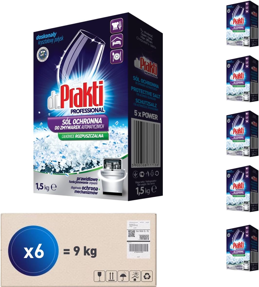 dr.Prakti Il sale per lavastoviglie, ammorbidisce l'acqua e previene efficacemente il calcare nella lavastoviglie e sulle stoviglie, da 1,5 kg x 6 pezzi