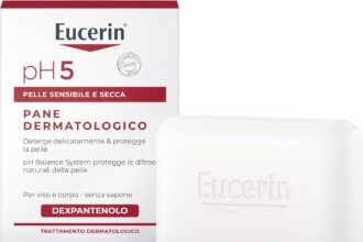 Eucerin pH5 Pane Dermatologico 100 g, Bagnoschiuma solido con Dexpantenolo e senza sapone alcalinico, Sapone mani, viso e corpo per la detersione quotidiana della pelle sensibile e secca