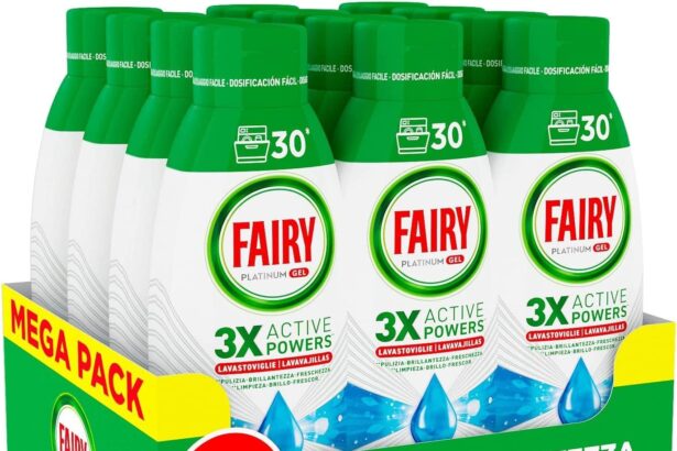 Fairy Detersivo Lavastoviglie Gel Liquido, 360 Lavaggi, Confezione da 12 Bottiglie, Platinum Brezza Marina, Dona Extra Brillantezza Alla Lavastoviglie, Combina Pulizia Brillantezza E Freschezza
