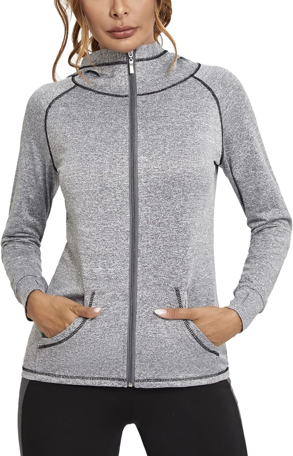 Sykooria Felpa Donna con Cappuccio E Zip Leggera Giacca Sportiva Fitness Traspirante Sweatshirt A Manica Lunga Felpe